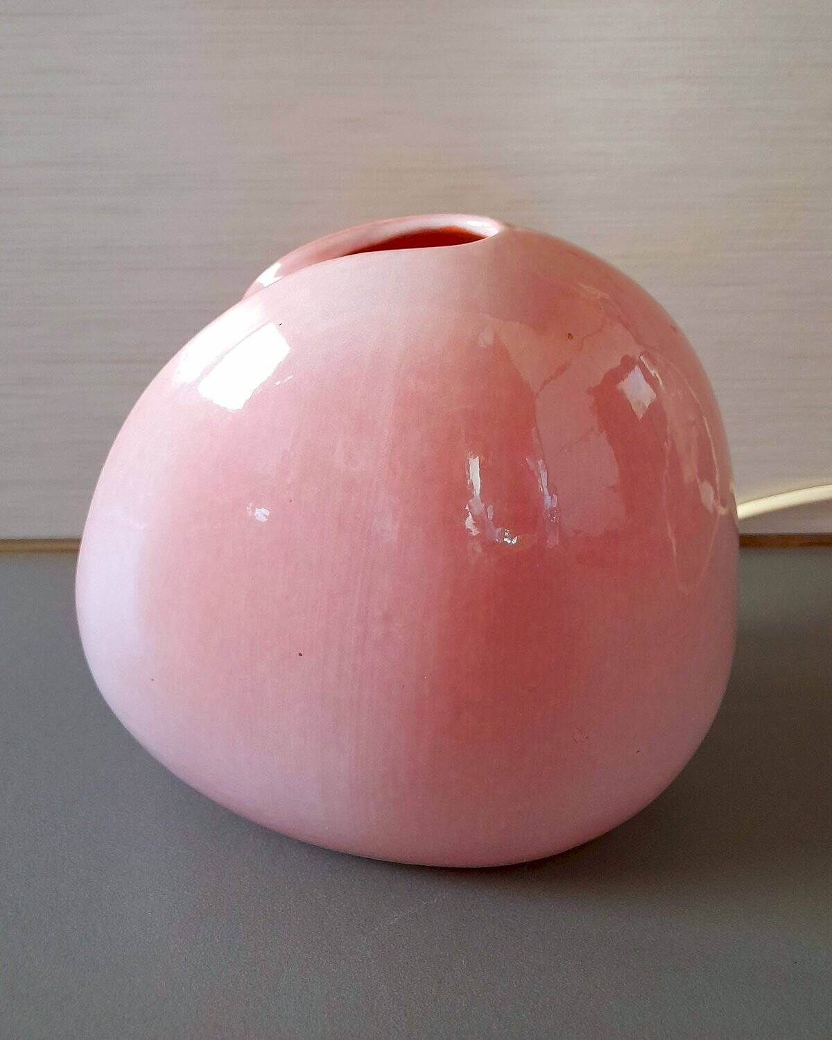 Ceramic lamp, agate slice 1970 vintage pink