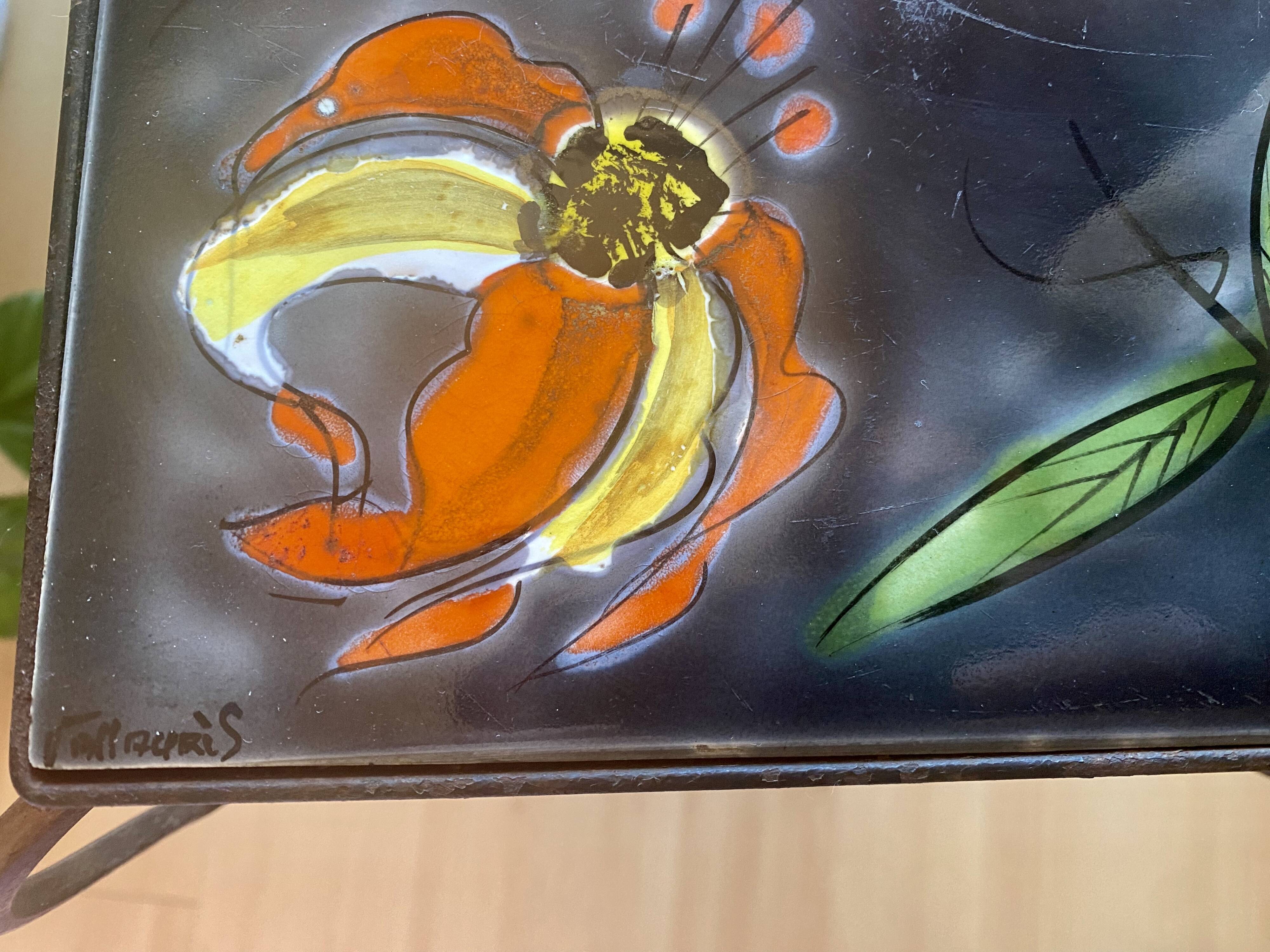 Vintage wrought iron and ceramic side table from Vallauris