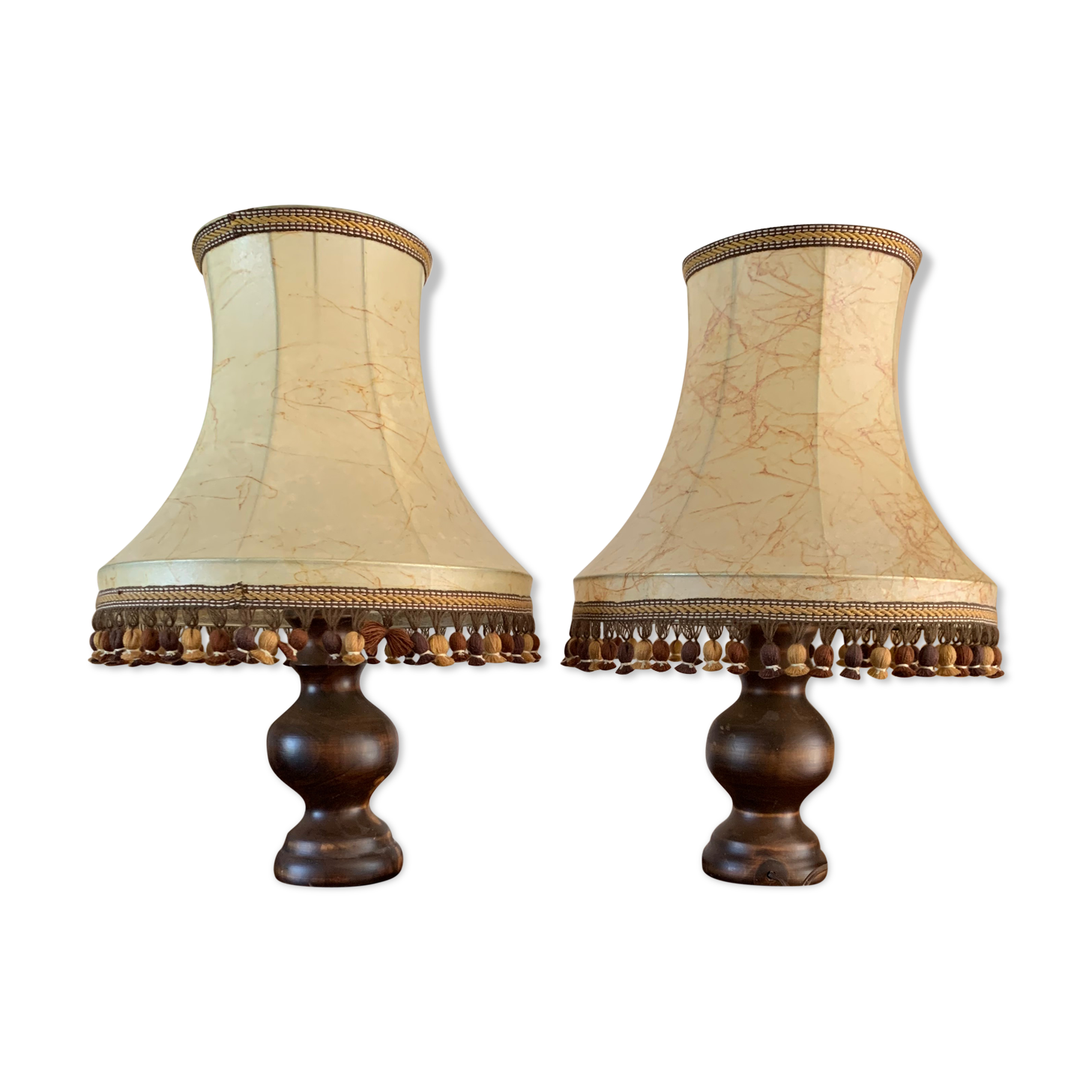 2 superb vintage bedside lamps, pork bladder leather blinds excellent condition