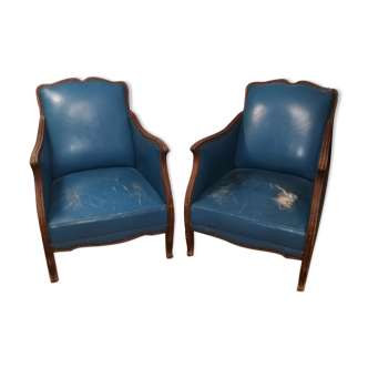 Paire de fauteuils vintage en skai