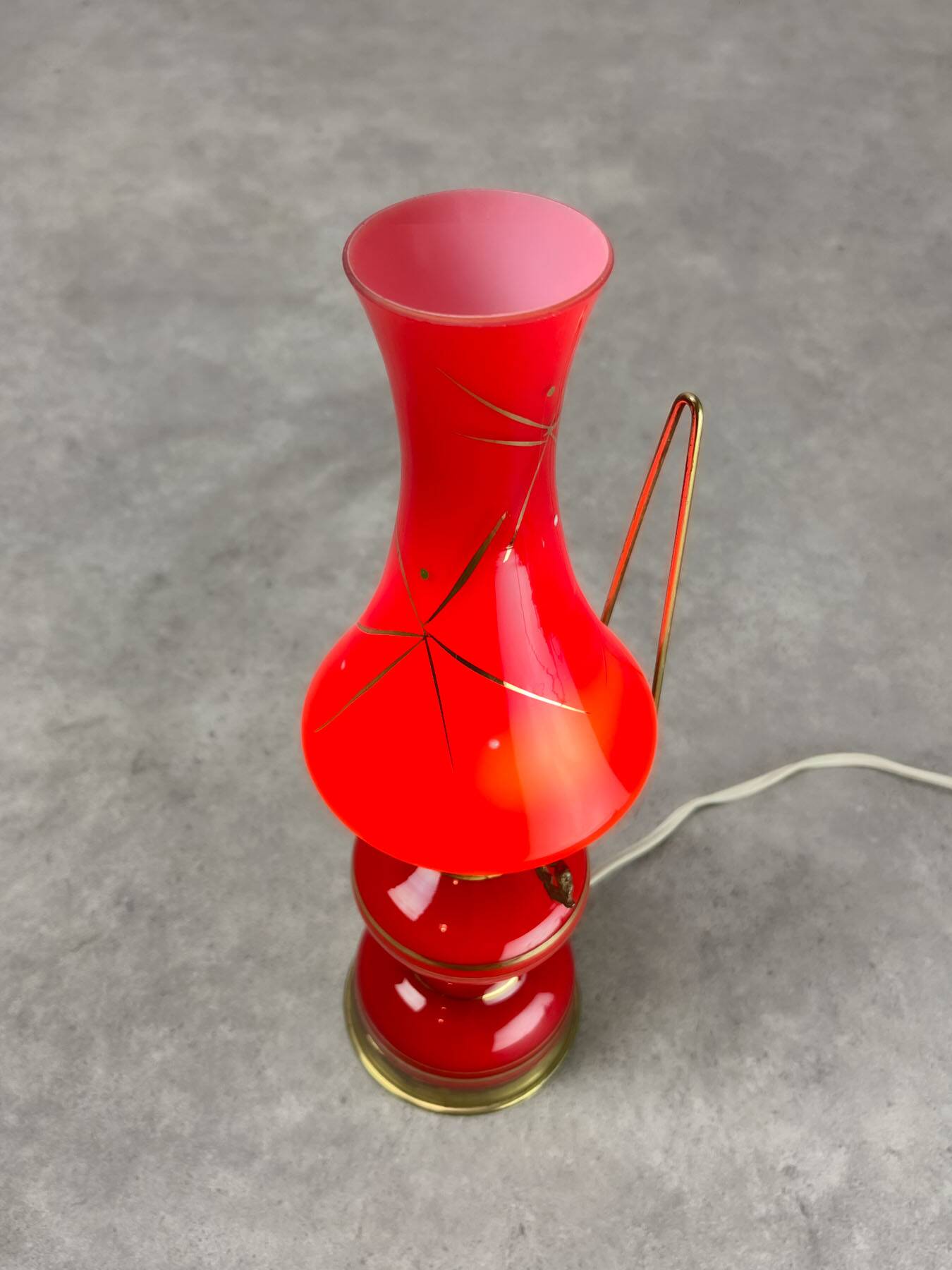 Mid-century Italian Red Glass and Brass Table / Wall Lamp