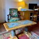 Vintage coffee table in solid oak and slate – Press screw base