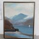 Oil painting on wood boats and lake 1977