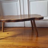Table basse tronc d'arbre années 70 en bois massif