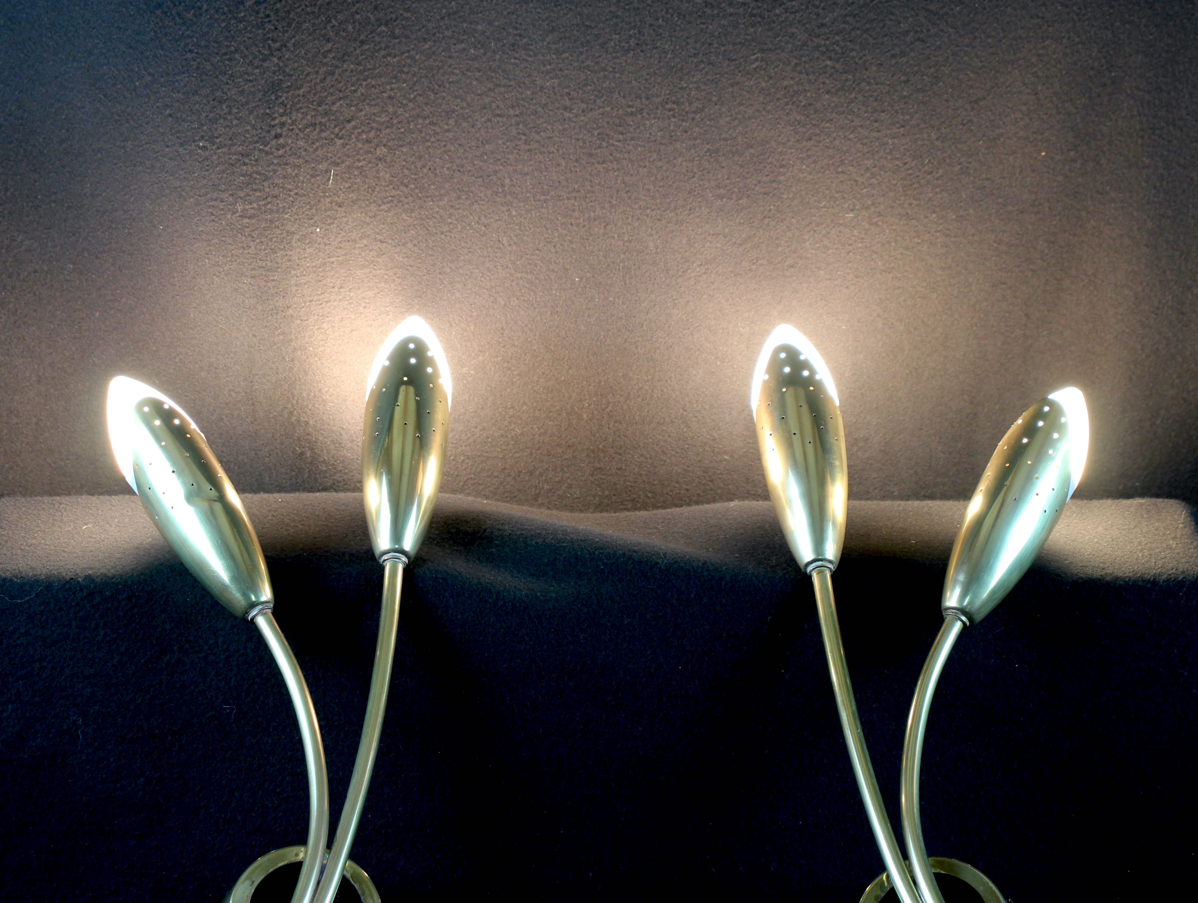 Pair of double brass wall lamp, tulip shape, France 1960's