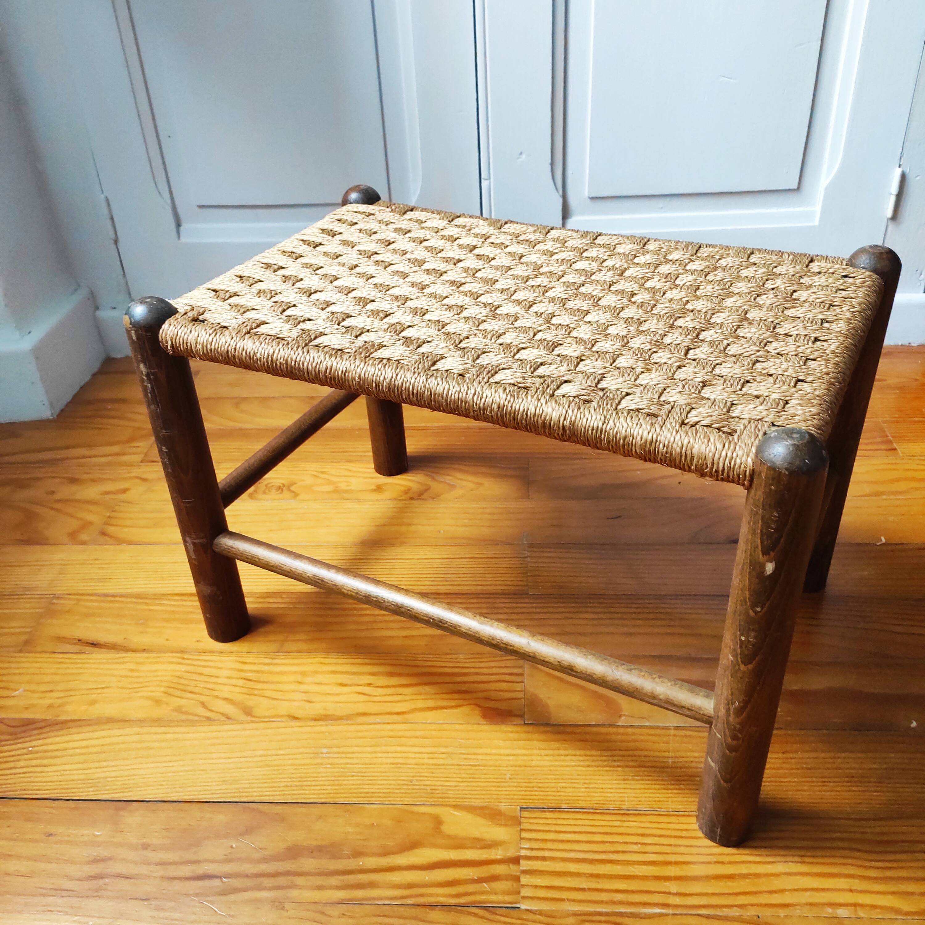 Scandinavian wood and rope stool