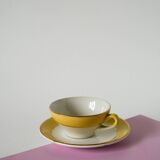 Service à café Badonviller Jaune Poussin nid d'abeilles, composé de 6 tasses, 1950