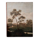 Grande peinture à l'huile sur toile 2 m x 1,50 m - paysage animé - Charles Louis Verboeckhoven