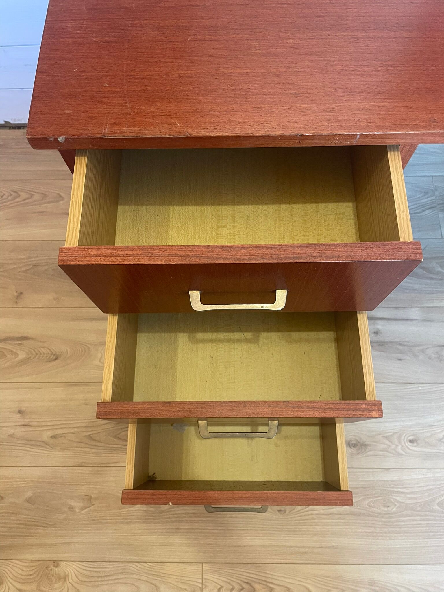 Bureau Double Caisson Vintage Capelle - Années 60 Teck/Acajou
