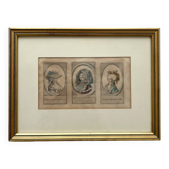 Lithographie gravure de mode ancienne par Desrais XVIIIe siècle