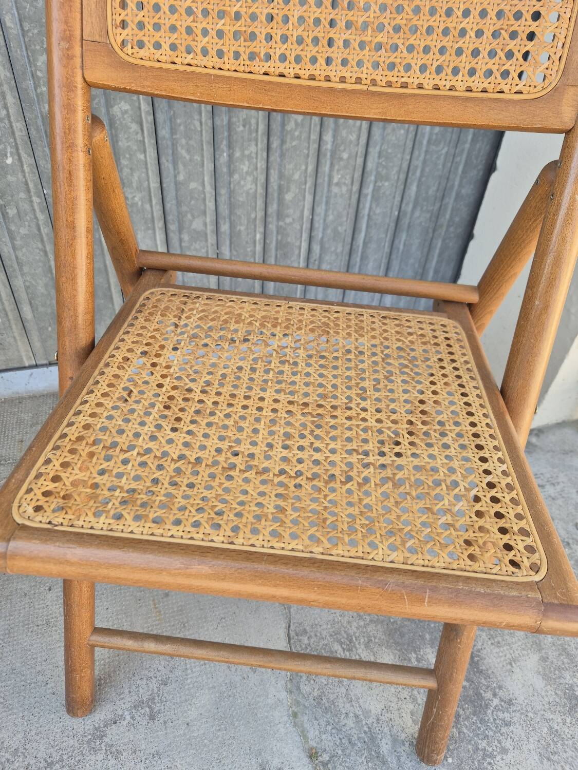 Set of 4 vintage Italian folding chairs in cane 1970s