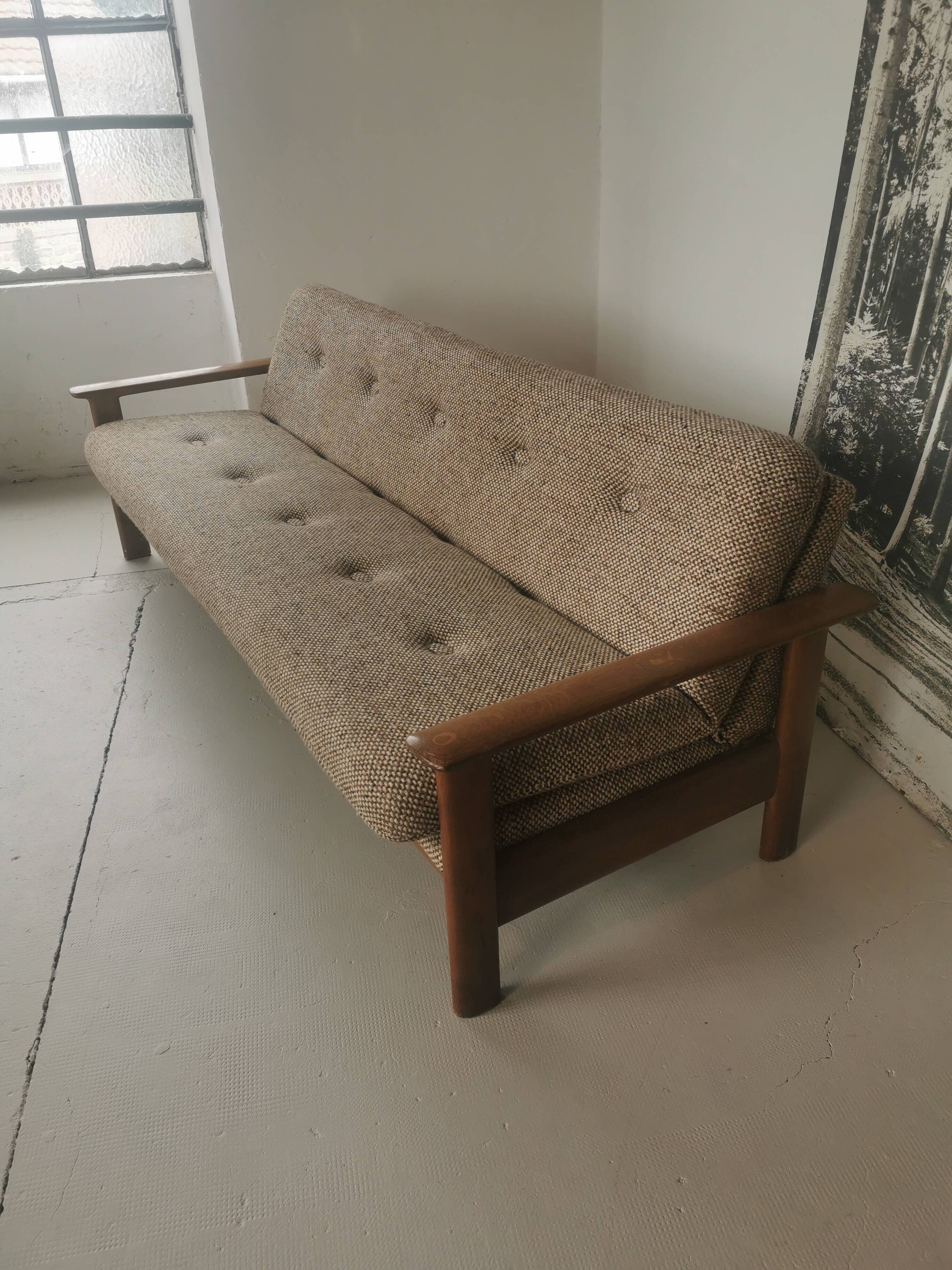 Banquette day bed en chêne design 1970