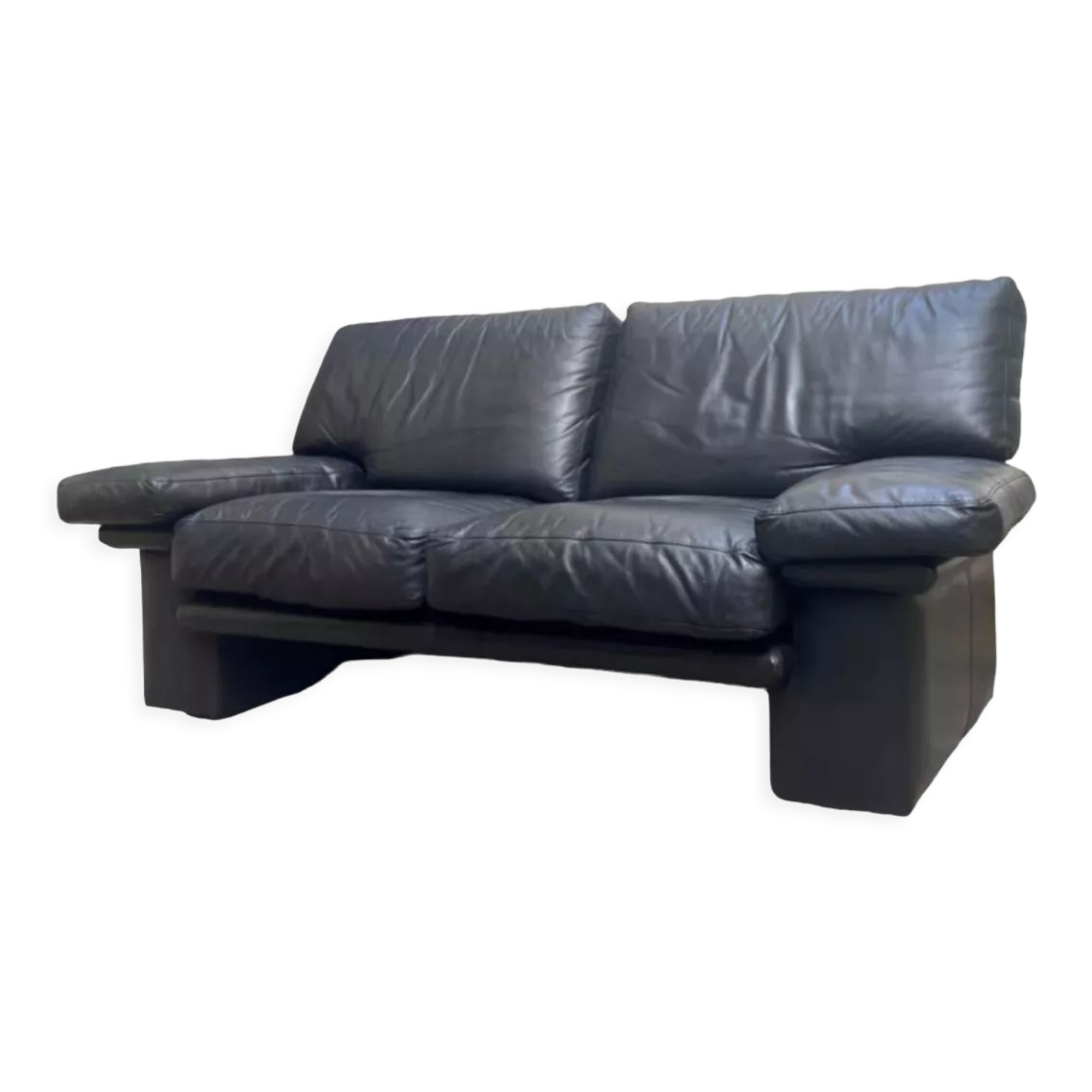 Vintage Italian sofa two places in black leather Italy 1980