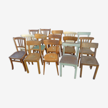 Set of 15 mismatched bistro chairs