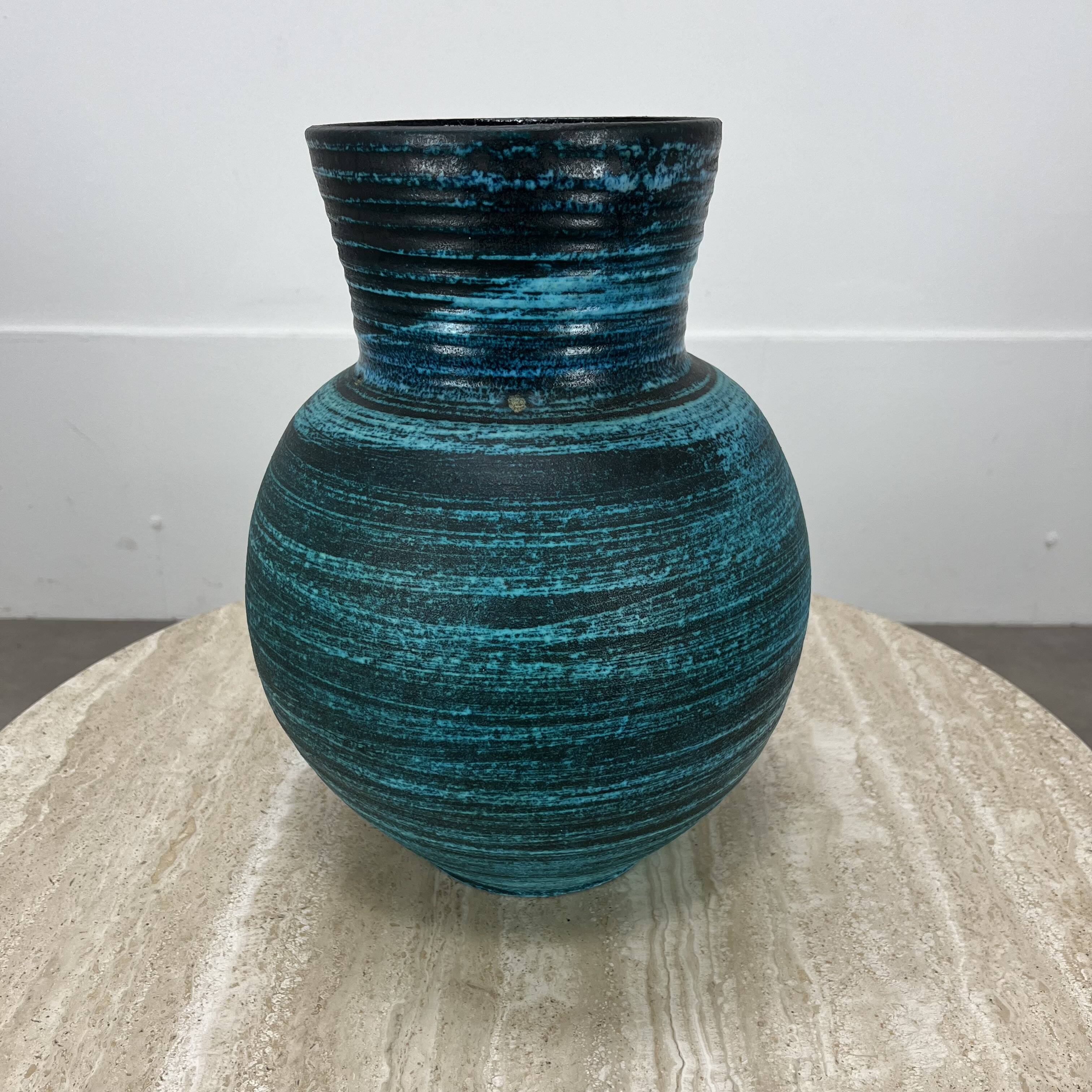 Accolay vase, blue Gallic ceramic, 1960s