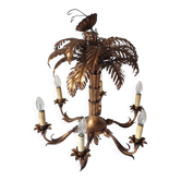 Vintage 1970s gold-tone metal palm tree chandelier with 6 arms