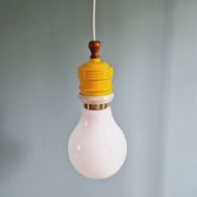 Opaline bulb pendant light, Metalarte, 1980s