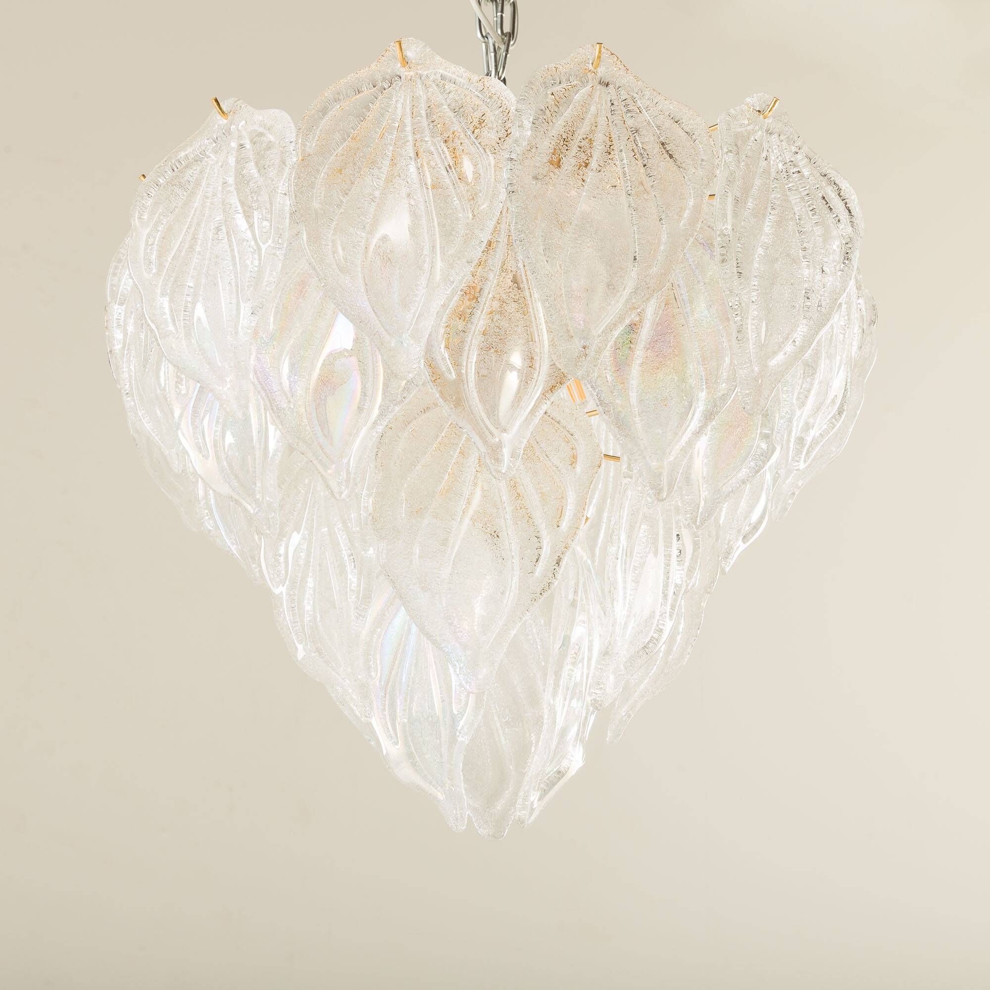 Novaresi Murano glass frosted leaves chandelier, Italy 1970s