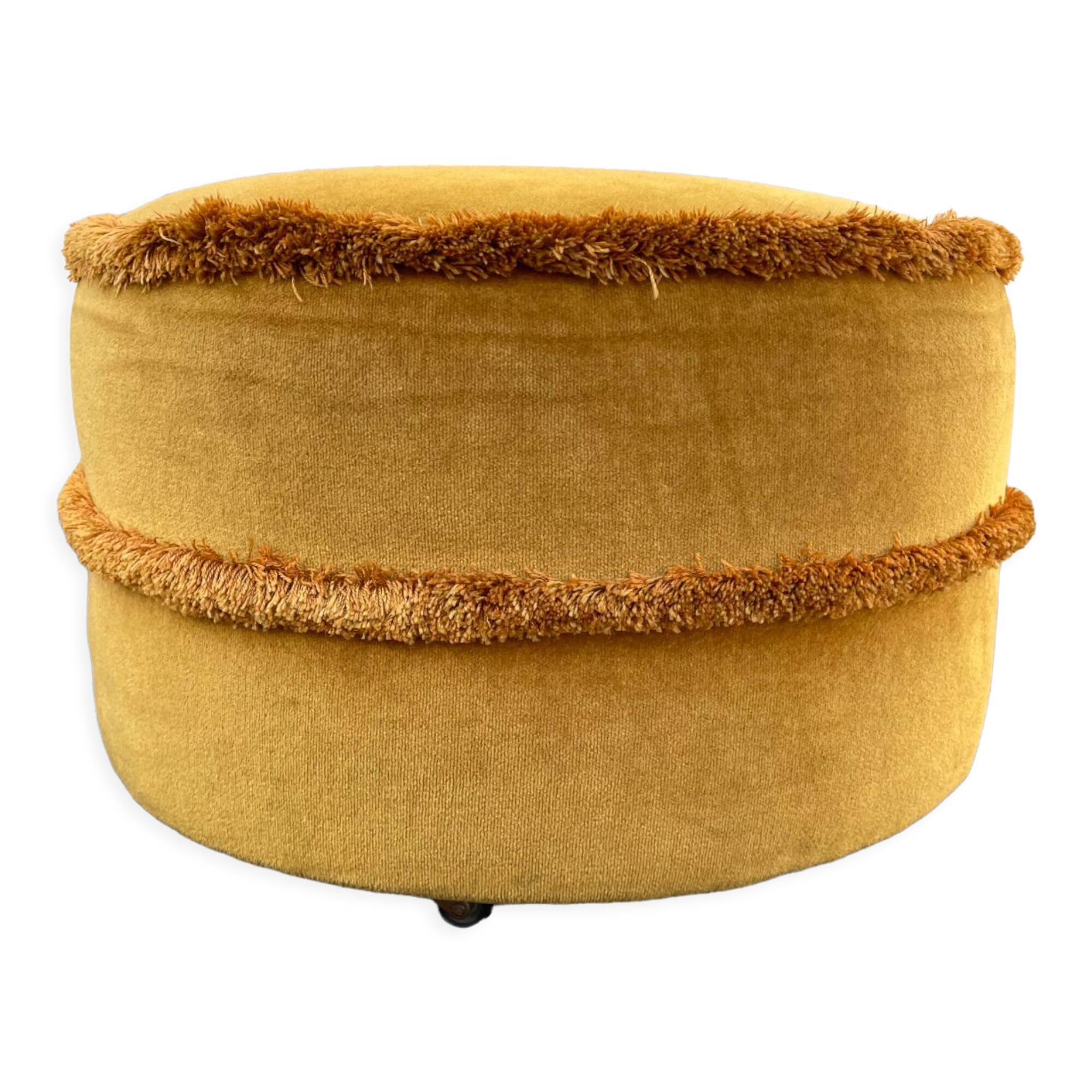 Golden yellow velvet pouf