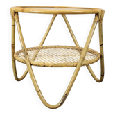 Table basse en bambou et verre de milieu de siècle par Alan Fuchs, Tchécoslovaquie, années 1960.