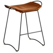 Pair of contemporary bar stools in cognac and smoked black.