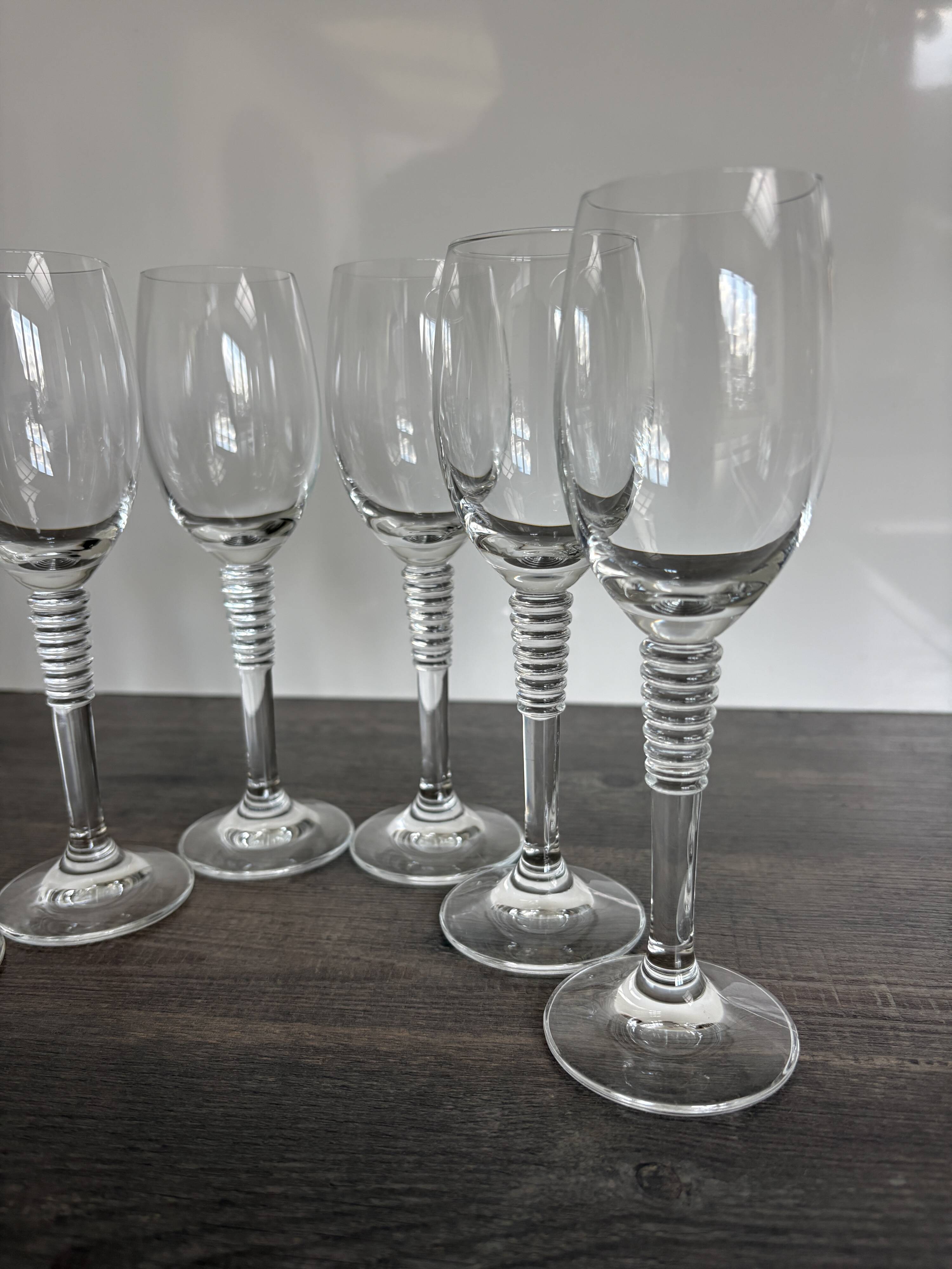 6 Vintage Ribbed Stem Crystal Glasses