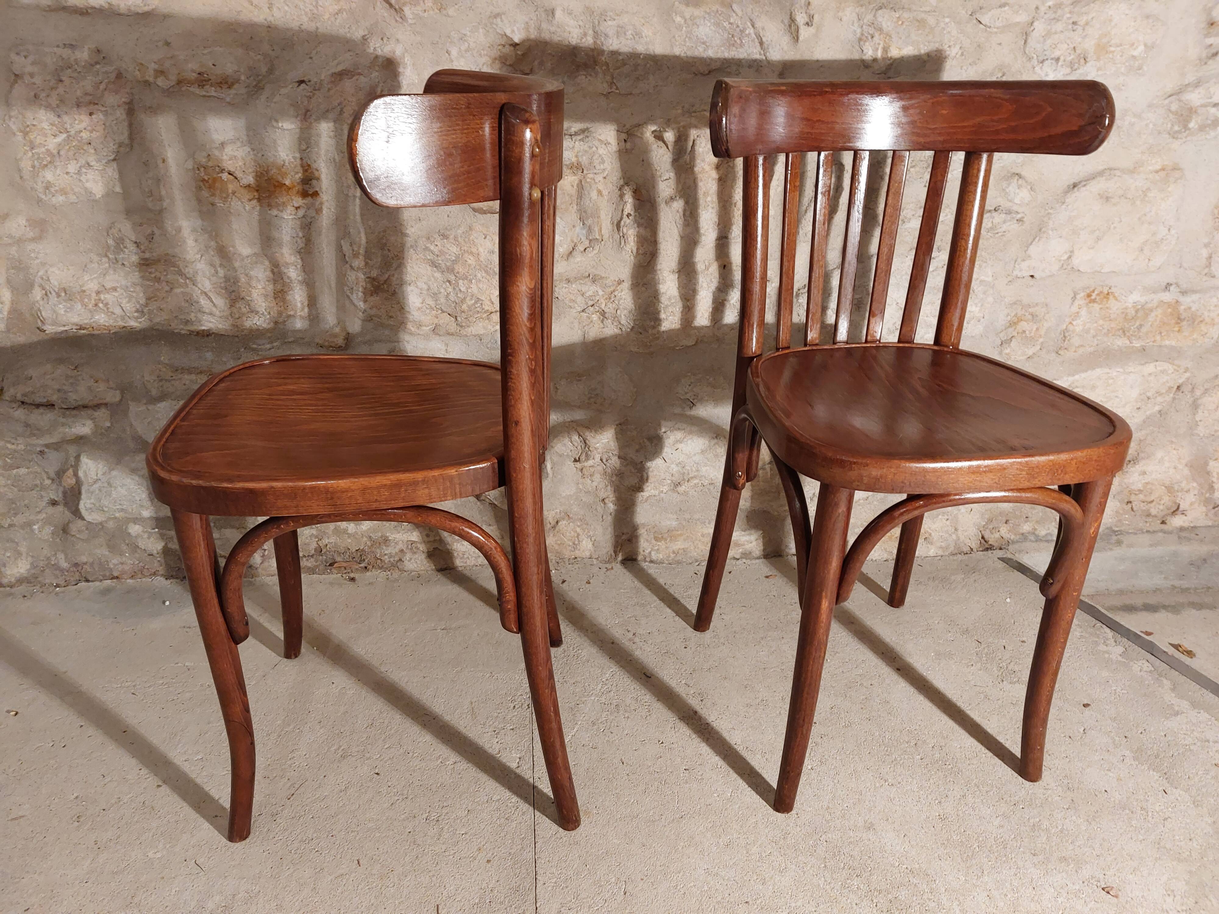 Pair of bistro chairs 5 bars Czechoslovakia 1950