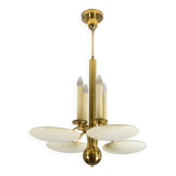 Art Deco Brass and Glass Chandelier, 1930s