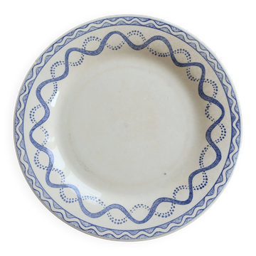 Antique Gien Aurélie plate – Ivory earthenware with Lesage fabric pattern bl