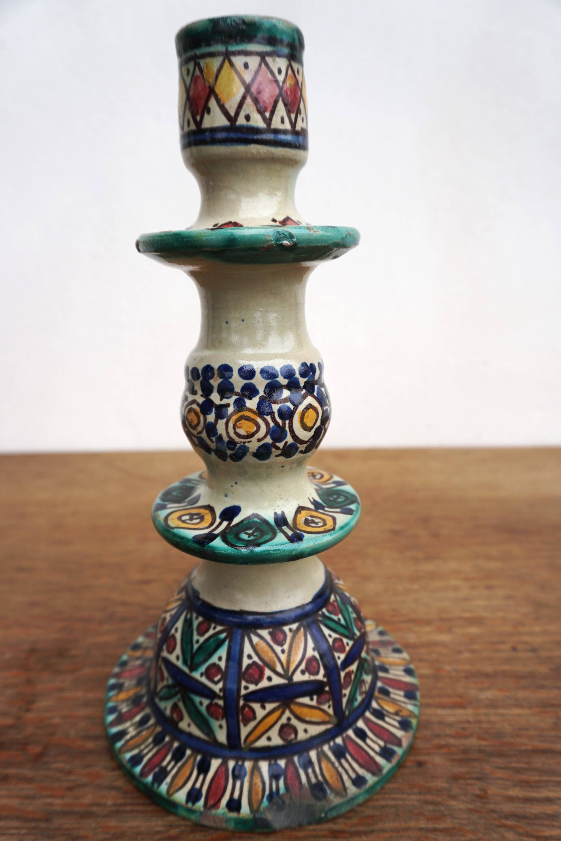 Moroccan handicraft ceramic candle holder, pot and vase set