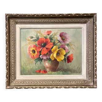 Tableau : huile sur toile - nature morte aux anémones