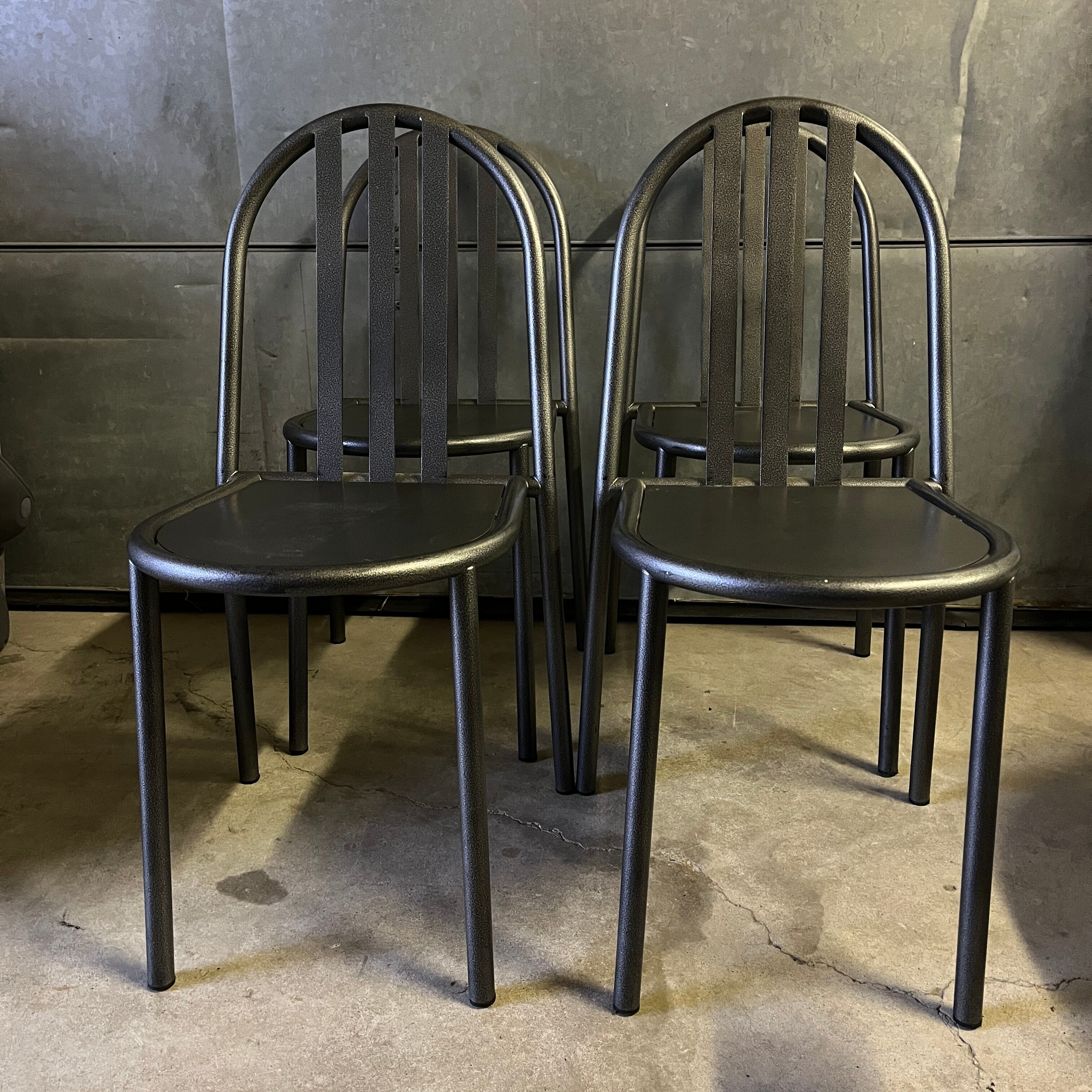 Set of 4 grey metal chairs no. 222 by Robert Mallet-Stevens, edition 80