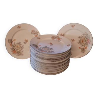 Série assiettes porcelaine florale 40's