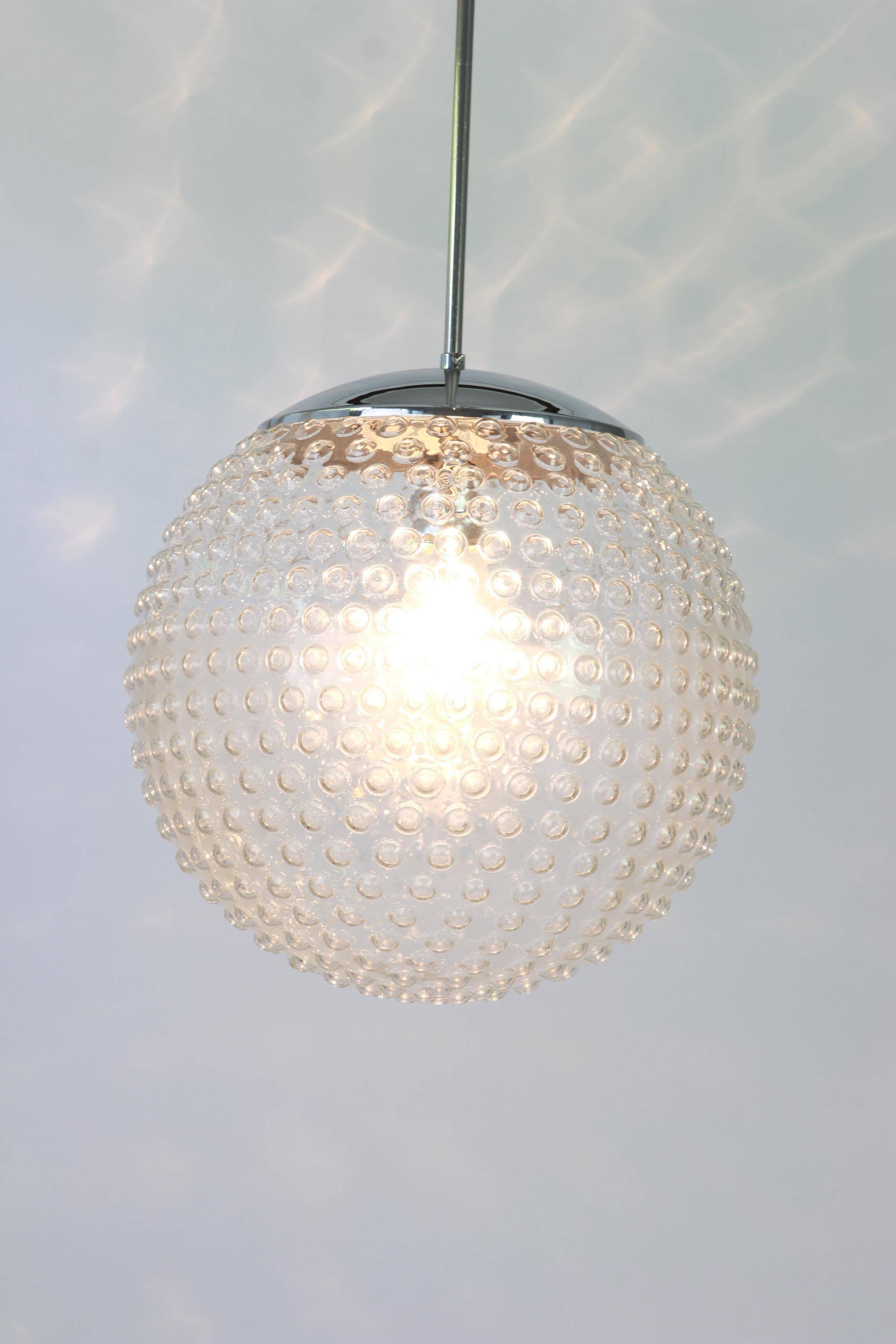 Rare glass pendant lamp designed by Rolf Krüger for Staff, Germany, 1970s.