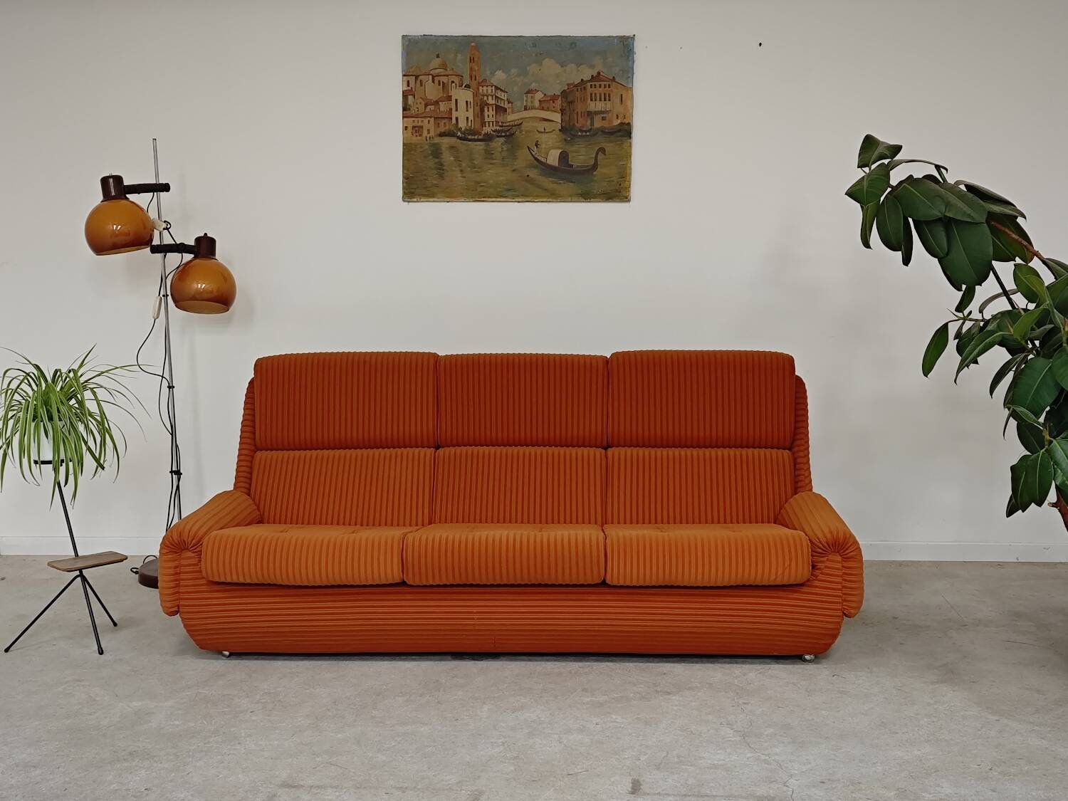 Orange 3-seater sofa jitona ribbed fabric space age 1970