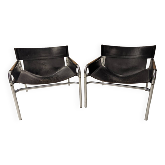 Set of 2 Walter Antonis lounge chairs in hideleather