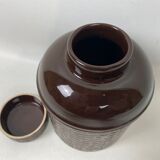 Vintage brown ceramic pot with lid