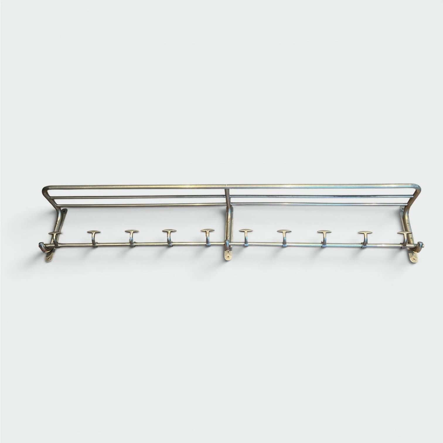 Large Aluminium Wall Coat Rack with Ten Hooks and Luggage Rack