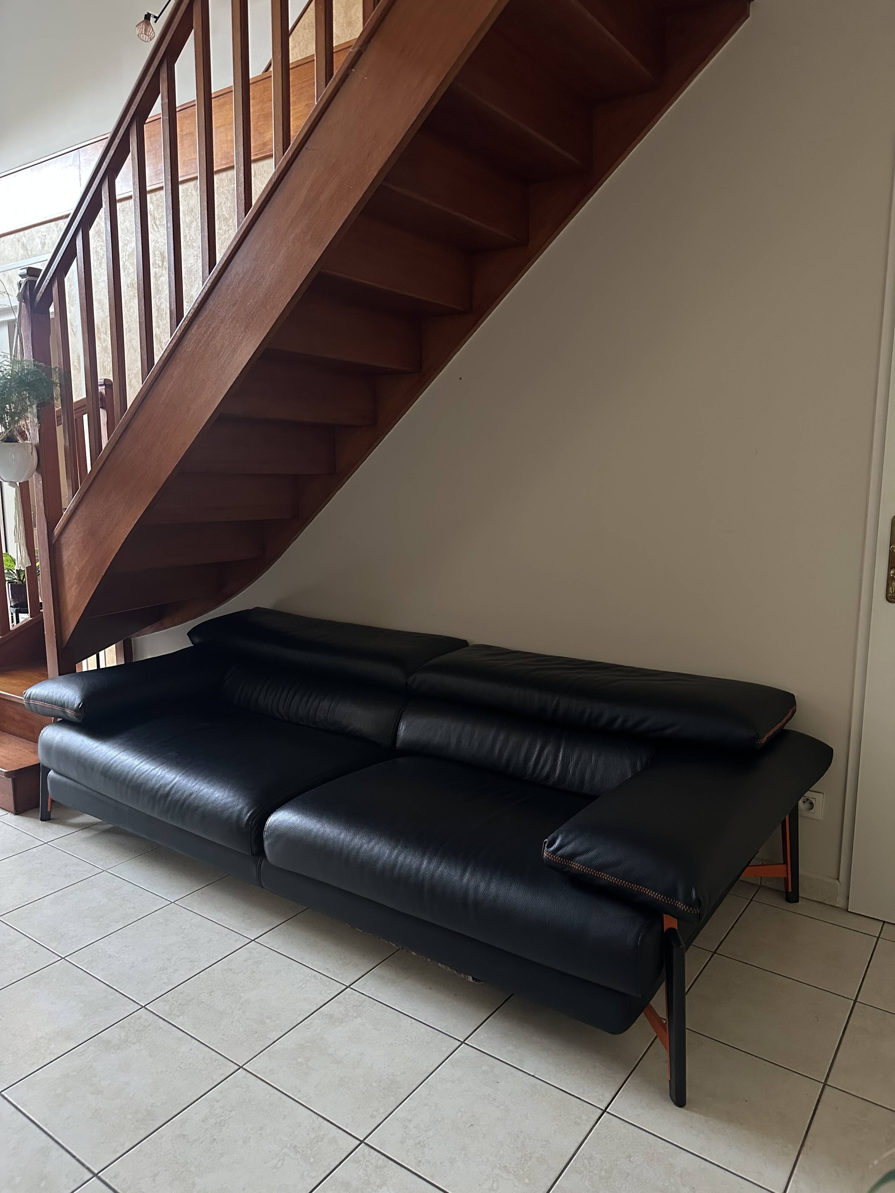 Roche Bobois black leather sofa