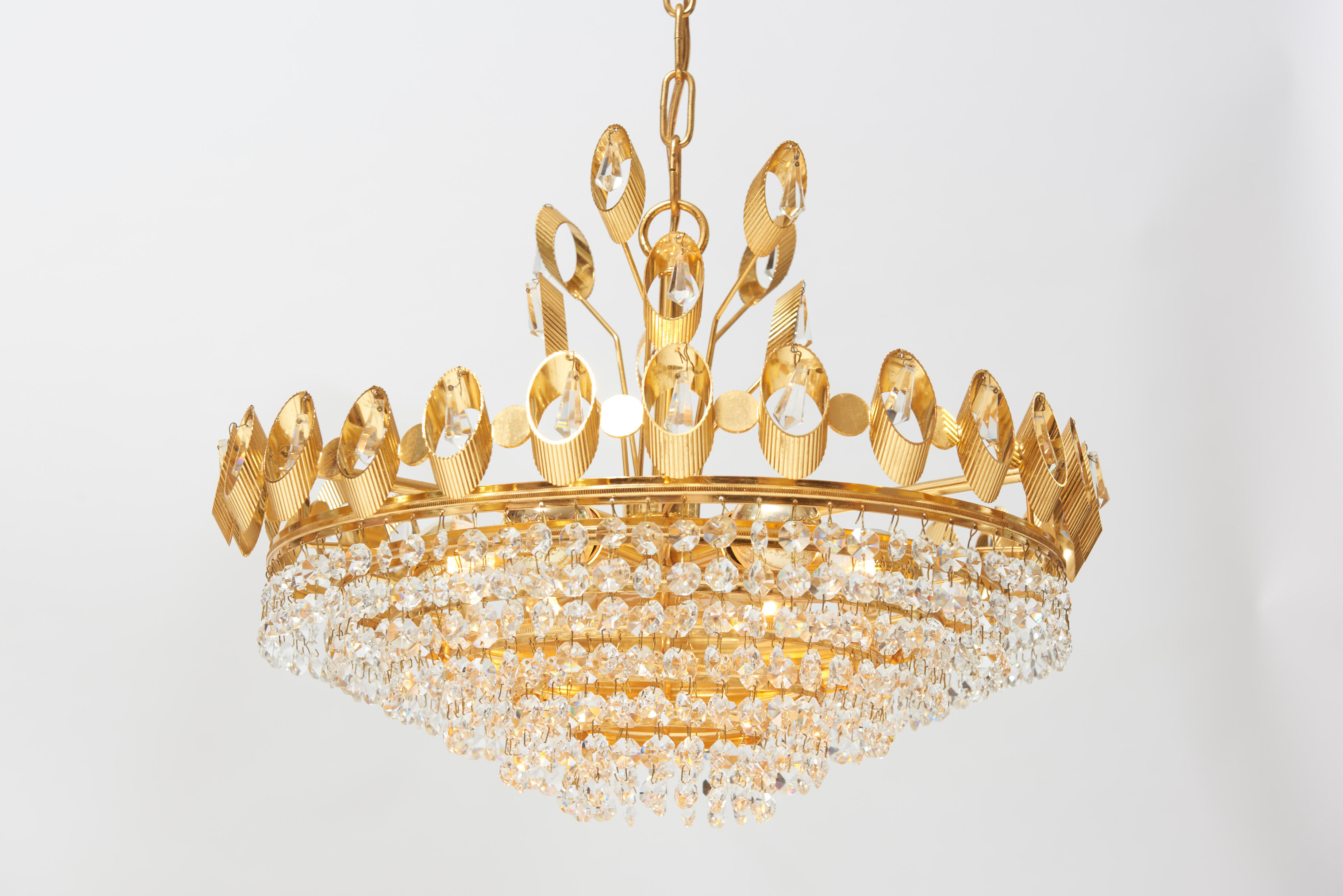 Hollywood Regency style brass and crystal chandelier by Palwa