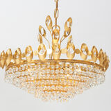 Lustre Hollywood Regency style en laiton et cristal de Palwa