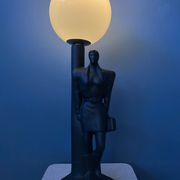 Vintage art deco porcelain desk lamp with glass lampshade