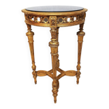 Napoleon III Pedestal Table (late 19th C.) Gilded and Carved Wood with Modern Black Top
