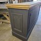 Chevron-patterned oak workbench