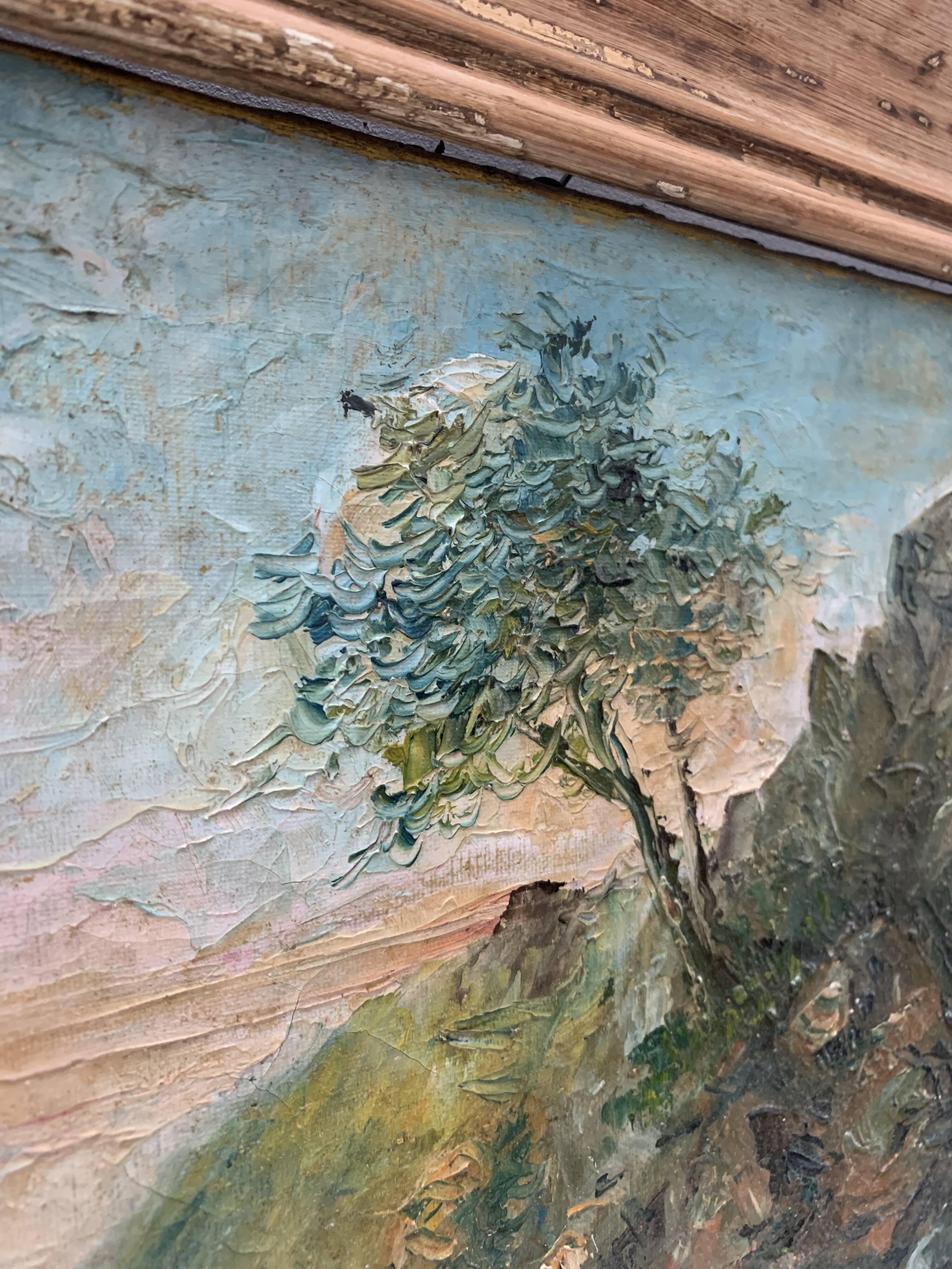 Oil on canvas, bucolic landscape, early 20th century