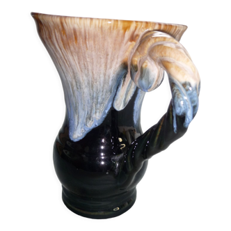 Pitcher 60s - enameled stoneware signed alpho h4 by alphonse mouton - very beautiful flamed colors - tbe
