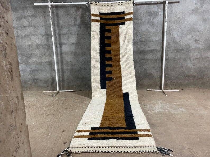 Handmade pure wool runner rug, size 75/300 cm.