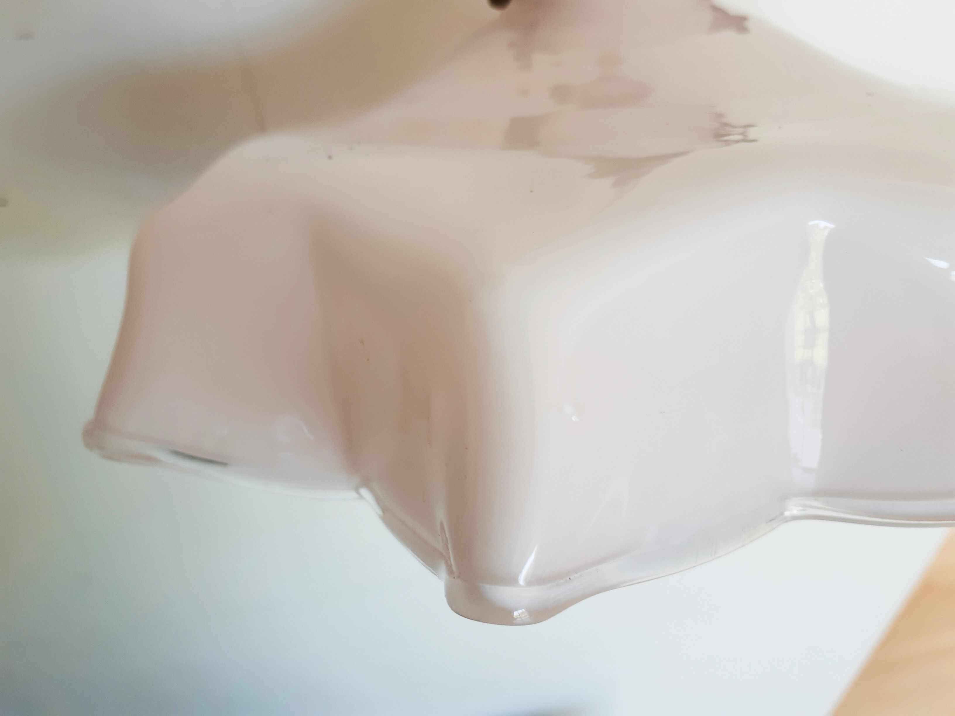 Vintage pastel pink and white glass luminaire, petticoat shape