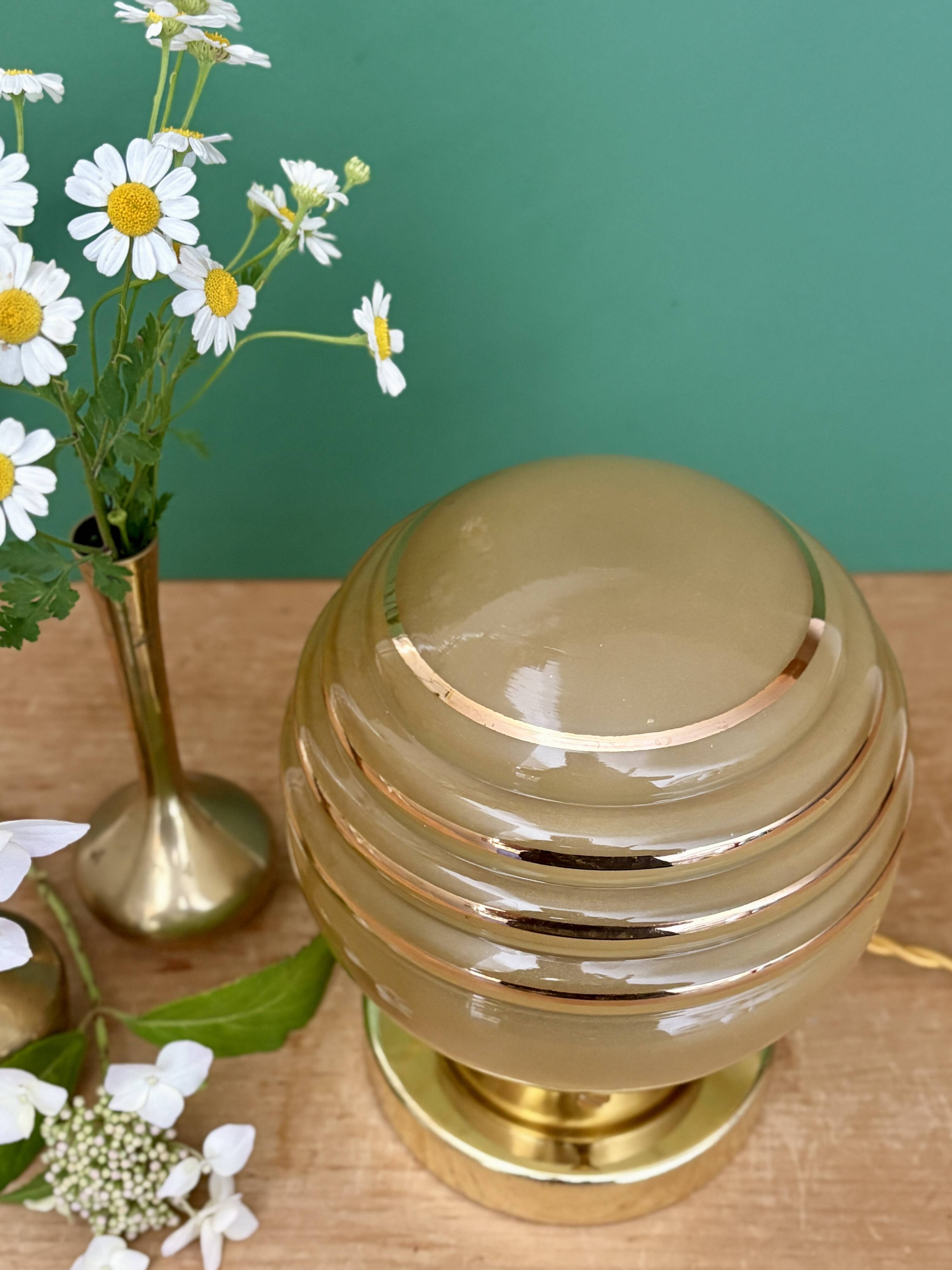 Vintage yellow and gold glass globe table lamp