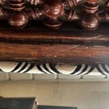 Oriental mirror in carved and turned wood inlaid with mother-of-pearl H 44/L 38 cm